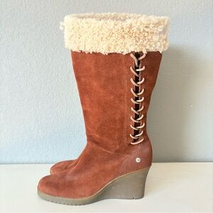 UGG Tan Heeled Boots with Cream Fur
